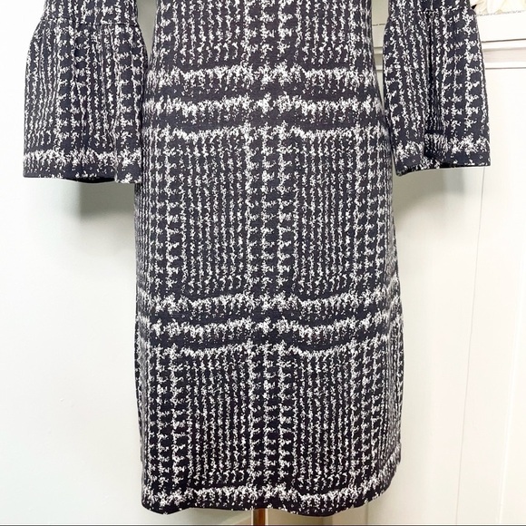 Talbots Glen Plaid Print Bell Sleeve Sheath Dress Gray Black 6 - Picture 7 of 13